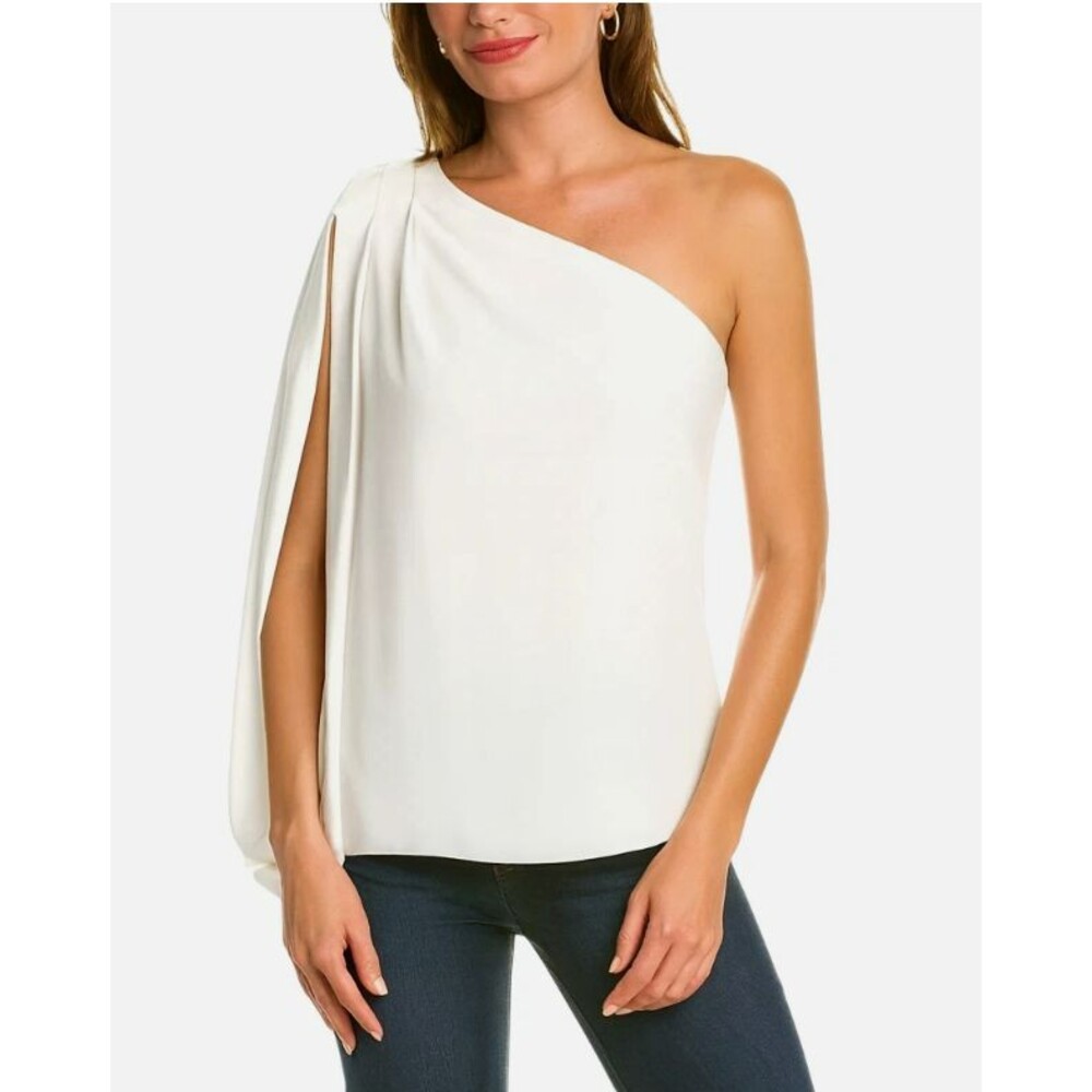 Trina Turk One Shoulder Draped Tahiti Top Womens XS White Glam Chic Formal Event